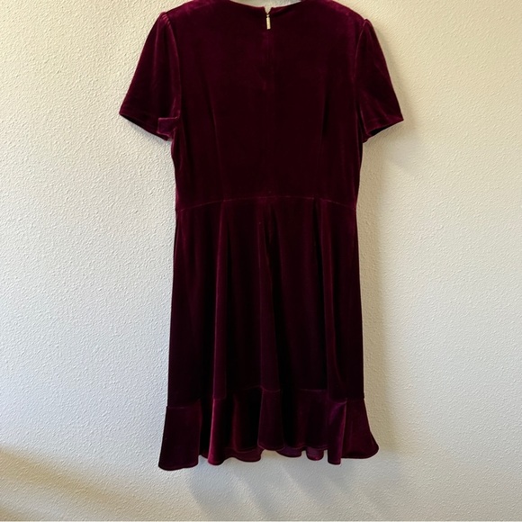 Karl Lagerfeld Velour Velvet Ruffle Hem Red Sheath Dress Sz 8 - Picture 6 of 14